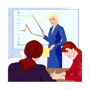 Womens discussing chart listed in business decals.