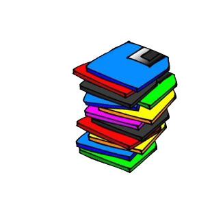 Stack of floppy disks listed in business decals.