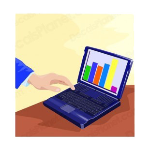 Hand showing bar graph on laptop listed in business decals.