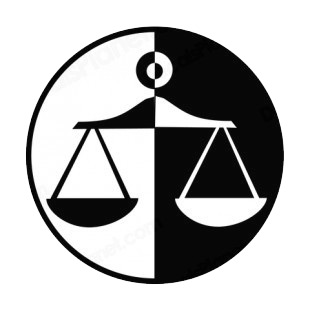 Law of justice balance symbol listed in business decals.