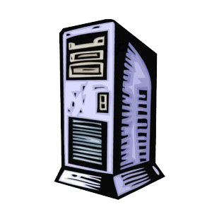 Blue computer tower with front air vent drawing listed in business decals.