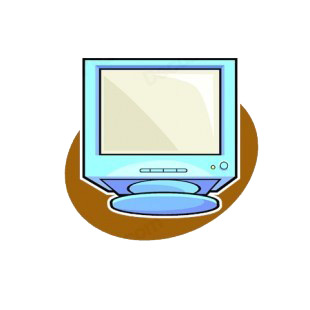 Blue CRT monitor listed in business decals.