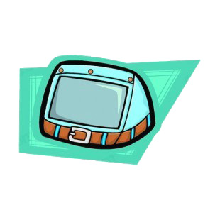 Blue with belt buckle drawing monitor listed in business decals.