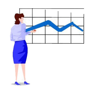 Women showing blue business chart listed in business decals.