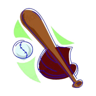 Baseball ball with glove and bat listed in baseball and softball decals.