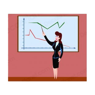 Woman showing business chart listed in business decals.