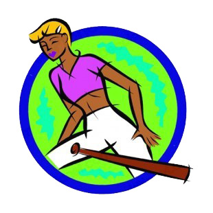 Afro american woman dropping baseball bat and running listed in baseball and softball decals.