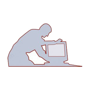 Men repairing computer screen silhouette listed in business decals.
