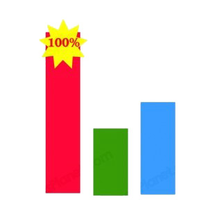 Bar graph reaching 100 percent level listed in business decals.