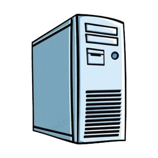 White computer tower with dual drives and usb slot listed in business decals.