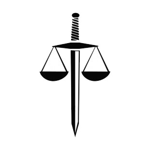 Law of justice sword and balance listed in business decals.
