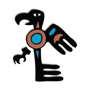 Black peregrine with brown and blue drawing figure listed in figures and artifacts decals.