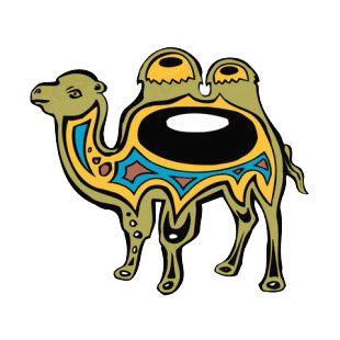 Brown camel with yellow and black drawing figure listed in figures and artifacts decals.