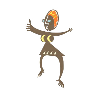 Aboriginal woman with open arms and orange hat figure listed in figures and artifacts decals.