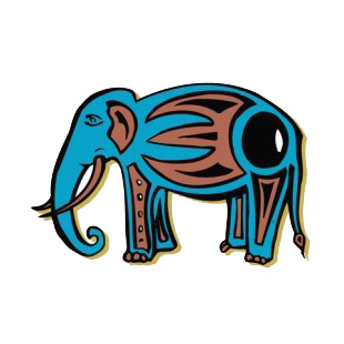 Blue elephant with brown and black drawing figure listed in figures and artifacts decals.