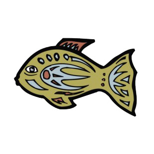 Green fish with blue and brown drawing figure listed in figures and artifacts decals.