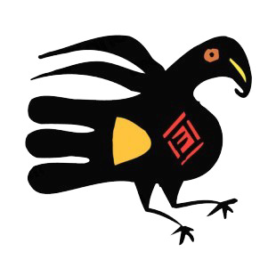 Black bird with yellow and red drawing figure listed in figures and artifacts decals.