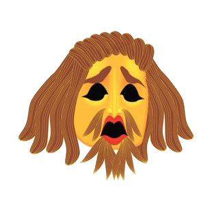 Long brown hair and mustache with sad face mask listed in figures and artifacts decals.