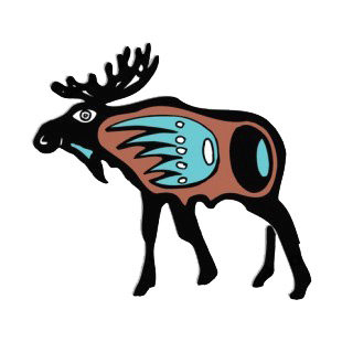 Black & brown moose with blue & white drawing figure listed in figures and artifacts decals.