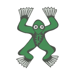 Green frog with grey paws listed in figures and artifacts decals.