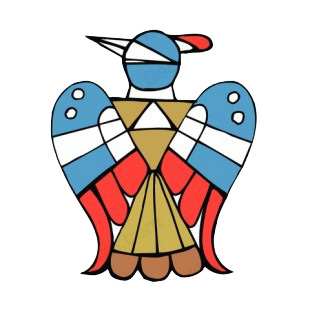 Blue and brown and red bird with crossed wings figure listed in figures and artifacts decals.