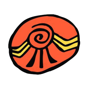 Red and yellow with black spiral design listed in figures and artifacts decals.