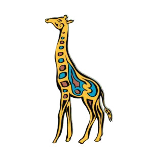 Giraffe with blue and brown drawing figure listed in figures and artifacts decals.