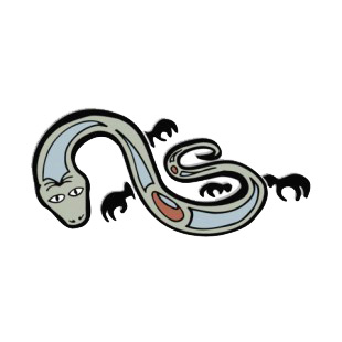 Grey with blue and brown drawing snake figure listed in figures and artifacts decals.