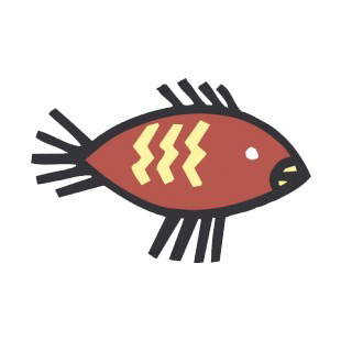 Brown with yellow lines drawing fish figure listed in figures and artifacts decals.