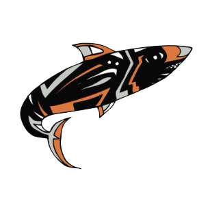 Black with brown white and grey drawing shark figure listed in figures and artifacts decals.