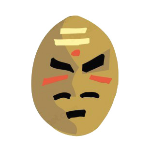 Brown with yellow and red lines angry mask listed in figures and artifacts decals.