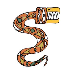 Brown with yellow and white drawing snake figure listed in figures and artifacts decals.