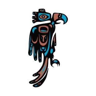 Black and blue bird with brown drawing listed in figures and artifacts decals.