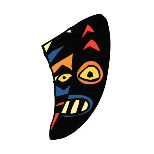 Aboriginal black and brown with blue and yellow drawing listed in figures and artifacts decals.