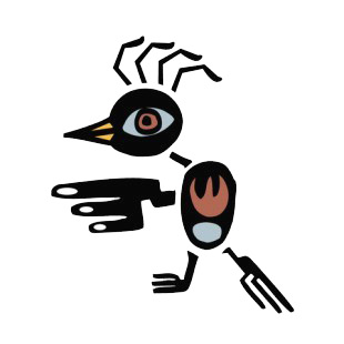 Black and yellow bird with blue and brown drawing listed in figures and artifacts decals.