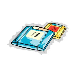 Blue and yellow zip disks listed in business decals.