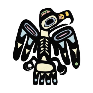 Black and beige eagle with pink and blue drawing listed in figures and artifacts decals.