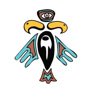 Two sided bird with blue and brown drawing listed in figures and artifacts decals.