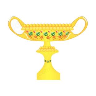 Gold cup with green and red diamond artifact listed in figures and artifacts decals.
