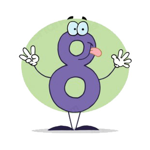 Happy purple number 8 eight with green backround listed in characters decals.