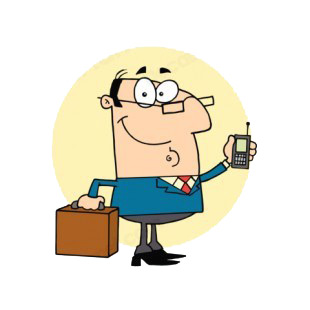 Businessman with briefcase and cellphone listed in characters decals.