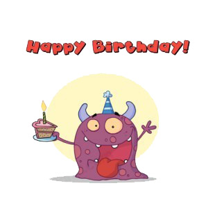 Purple monster celebrating birthday with cake  listed in characters decals.