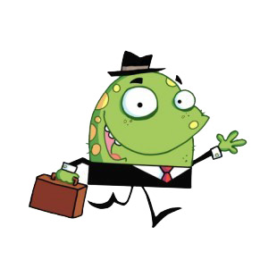 Green monster in suit with suitcase going to work listed in characters decals.
