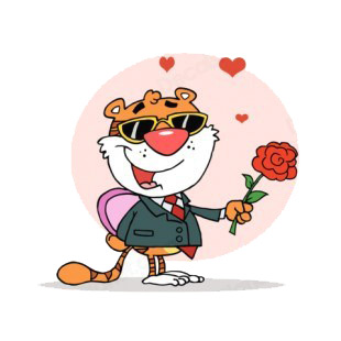 Tiger with suit holding chocolate box and red flower  listed in characters decals.