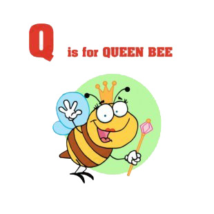 Alphabet Q queen bee Queen bee smiling and waving  listed in characters decals.
