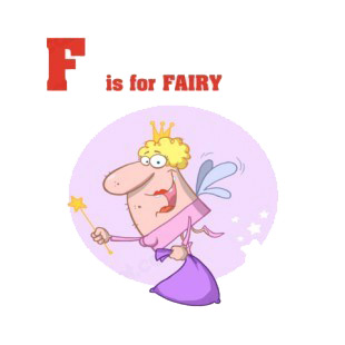 F is for Fairy  fairy carrying purple sack  listed in characters decals.