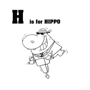Alphabet H is for hippo  hippo in suit with jackhammer listed in characters decals.