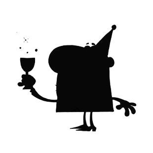 Man celebrating with glass of champagne silhouette  listed in characters decals.