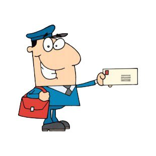 Mailman smiling with letter listed in characters decals.