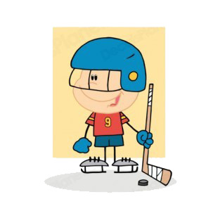 Kid with blue helmet playing hockey beige backround listed in characters decals.